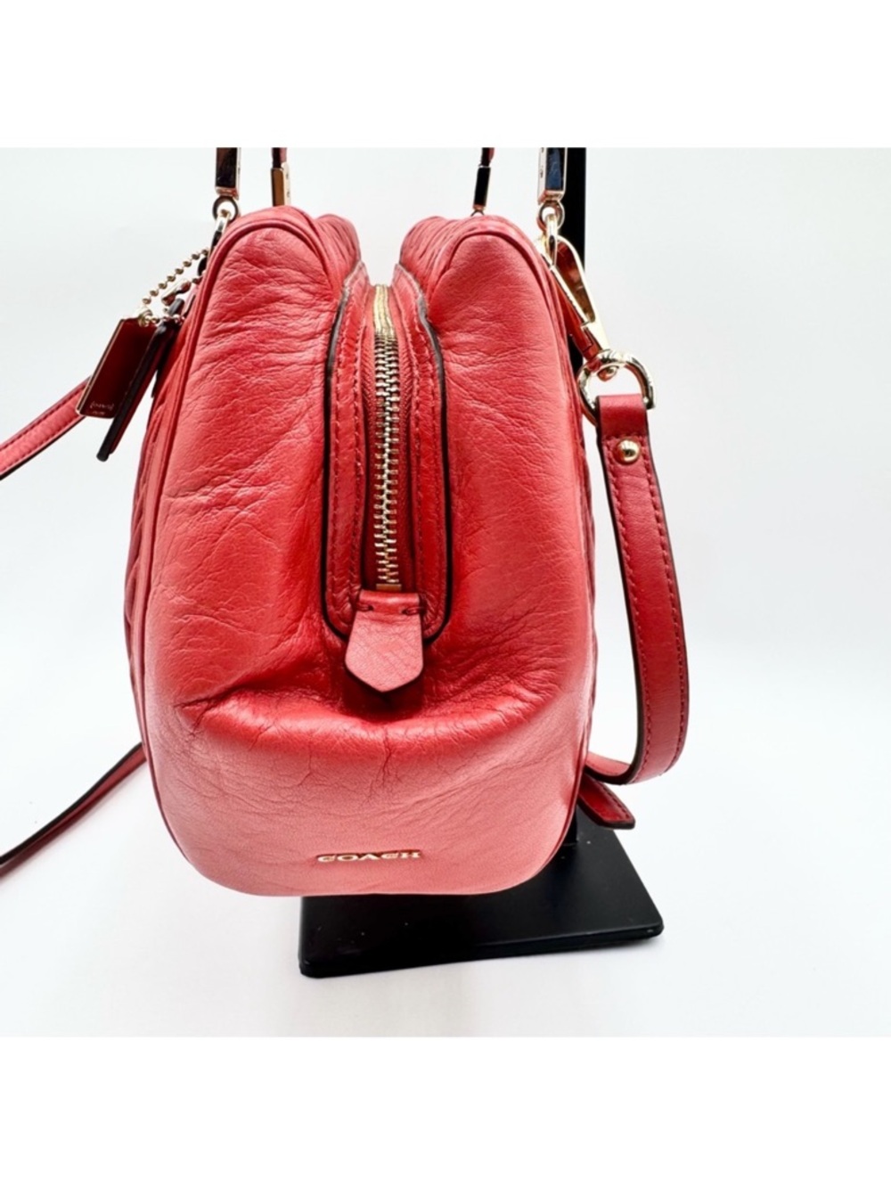 Coach Limited Edition Madison Gathered Chevron Red Leather Madeline Satchel NWT - Picture 7 of 13